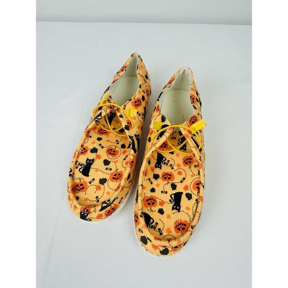 Unbranded Halloween Slip On Shoes Orange Black Cat Pumpkin Women 8.5-9